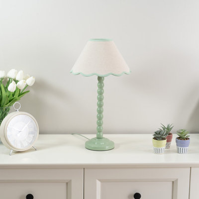 Nephi Bobbins Painted Table Lamp with Tapered Natural Linen Trim Scallop Shade