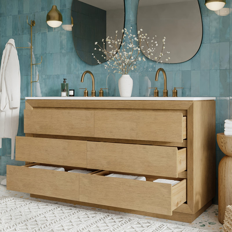 Meuble-lavabo double 60 po avec plateau en quartz Antony