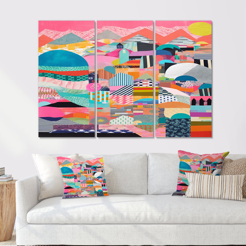 Ensemble de salon mural Billerica - Collages abstraits, Toile tendue, H 32 po x l 48 po x P 1 po