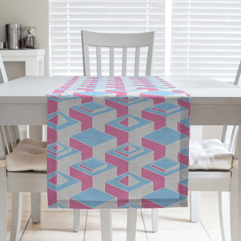 Chemin de table Classic Skyscrapers, 16 po x 90 po, Bleu sarcelle / rose