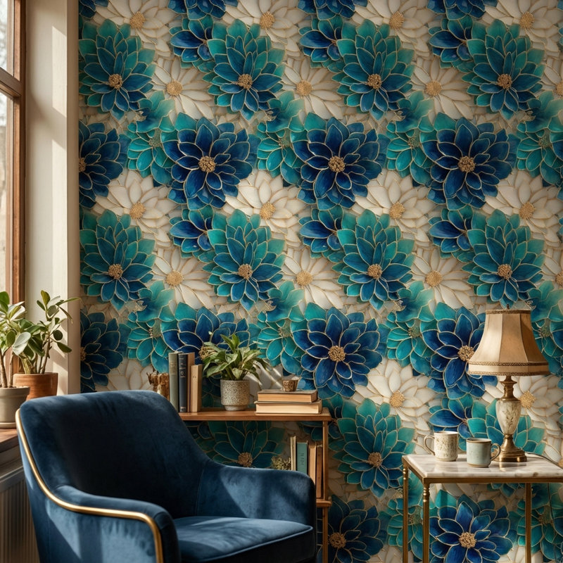 Papier peint floral bleu Glam Floral