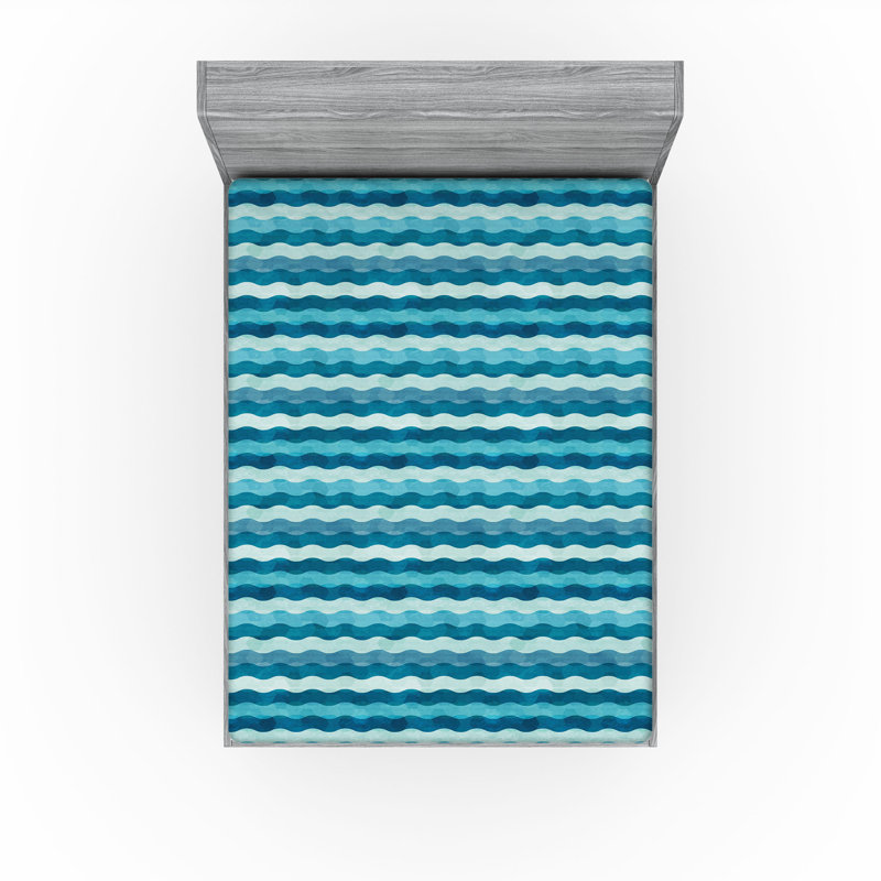 Drap-housse Ambesonne, paquet de 2, Turquoise / bleu sarcelle / chevron bleu / rayé, Drap-housse de taille très grand