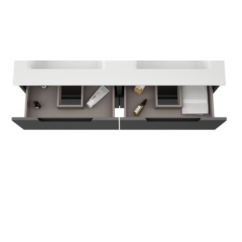 Meuble-lavabo double mural 48 po avec comptoir en céramique Moncler, gris