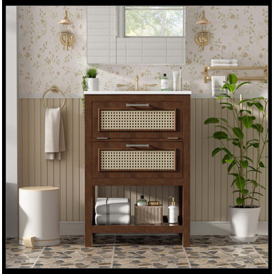 Meuble-lavabo simple 24 po avec lavabo en céramique intégré, armoire de rangement avec tiroir profond et tiroir basculant pour les petites et moyennes salles de bain