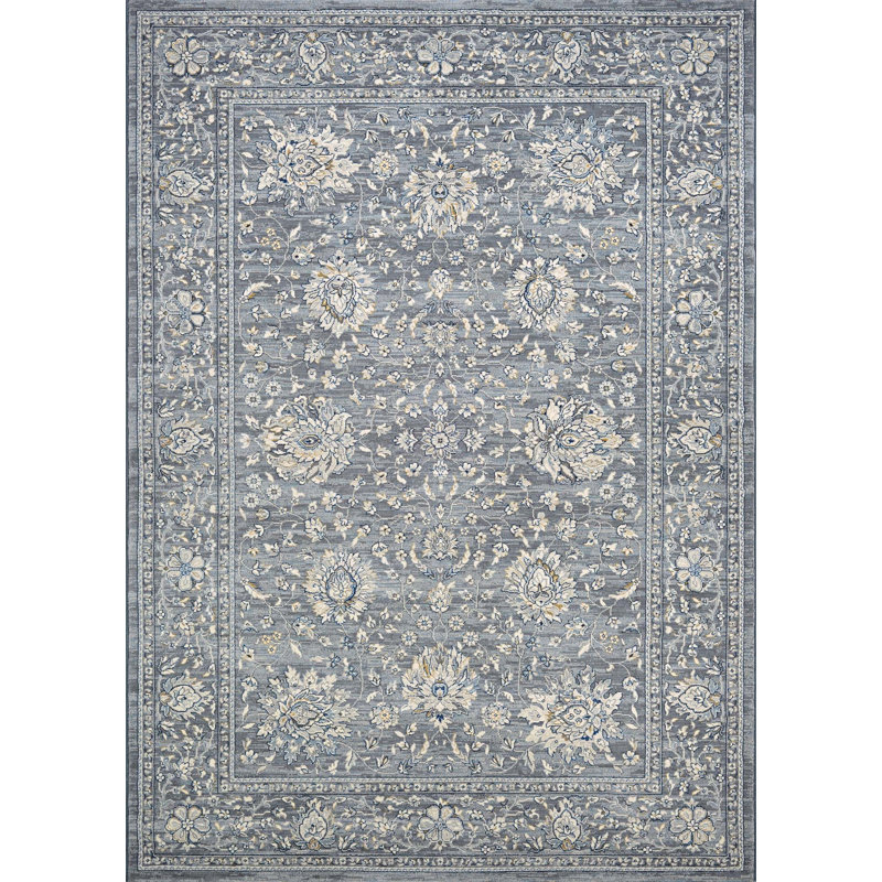 Ania Oriental Floral Slate Grey Performance Area Rug, Rectangle 5'3" x 7'6"