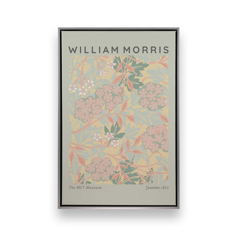 «Soft Sage Jasmine» par William Morris, Cadre flottant en chrome poli, H 48,75 po x l 32,75 po x P 1,75 po