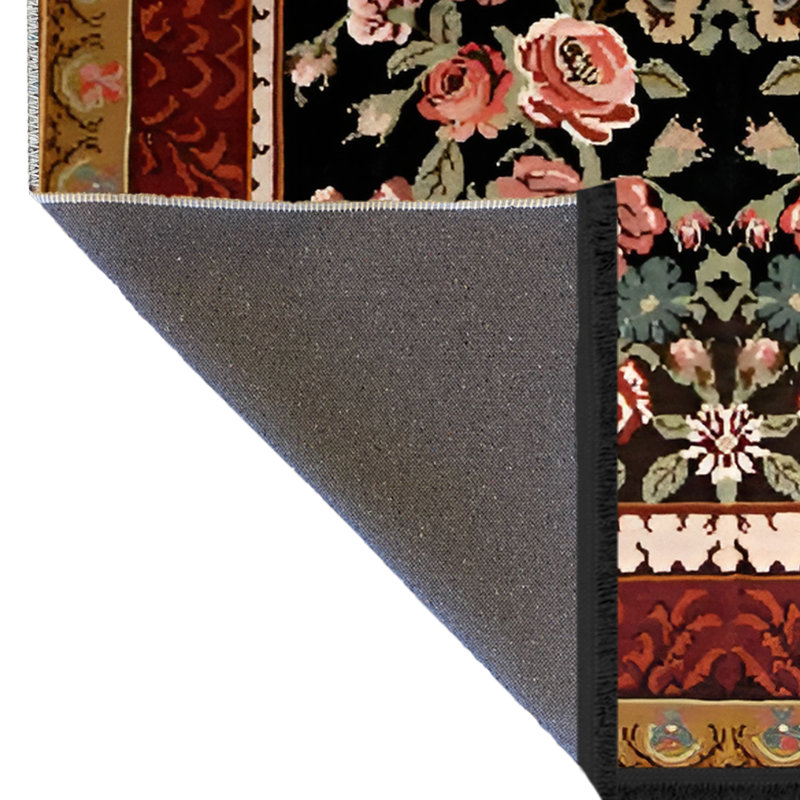 Tapis décoratif beige et rouge à motif multicolore, Tapis de couloir 3 pi 9,81 po x 6 pi 6,74 po