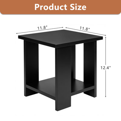 Small Square End Table with 2-Tier Storage Shelf, Modern Wood Side Table Nightstand for Living Room Bedside Sofa, Compact Accent Telephone Table
