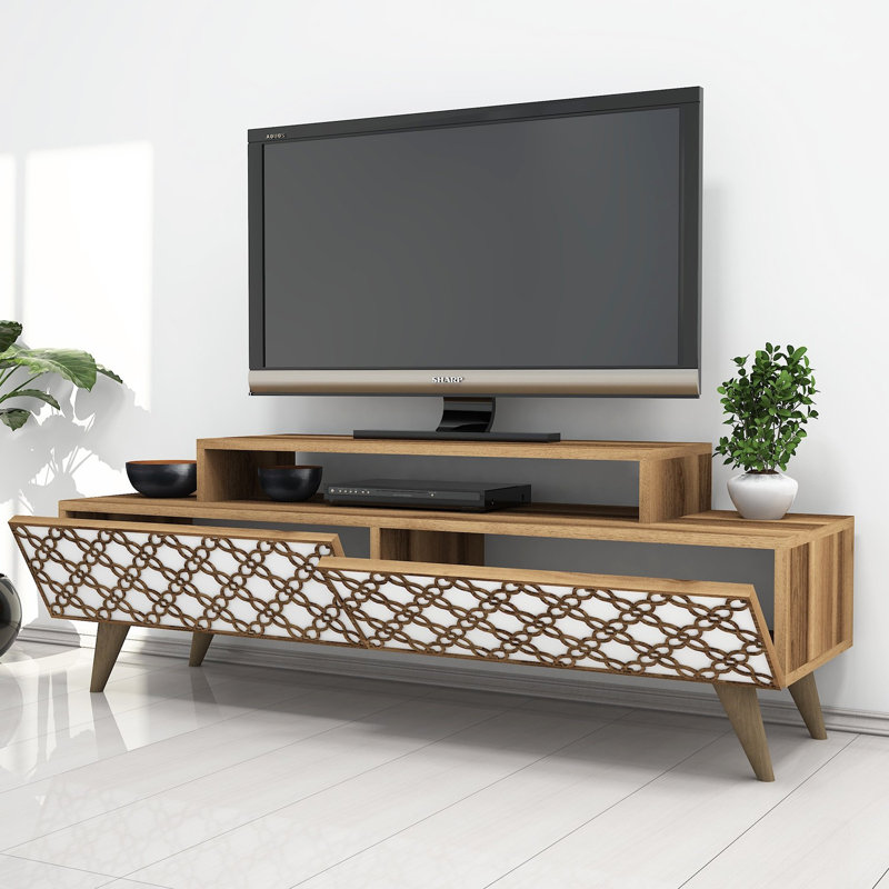 Elick Unfinished TV Stand for TVs up to 55", Walnut/White