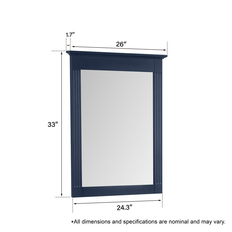 Wall-Mounted 33"H x 26''W Rectangle Solid Wood Framed Mirror, Navy Blue