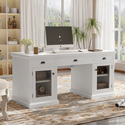 67" Modern Executive Desk,Computer Desk with 2 Glass Doors Storage Cabinet and 3 Drawers, Rectangle Home Office Desk  ,Reading Desk,Writing Table,Work