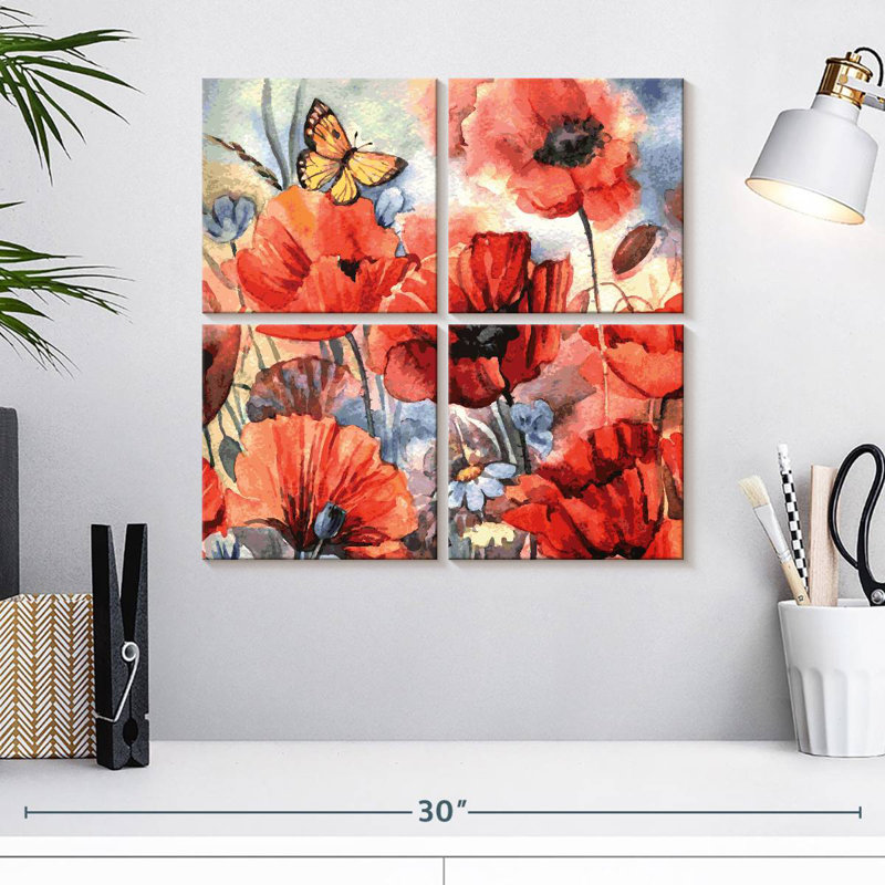 Harnek papillon parmi les coquelicots, H 18 po x l 18 po