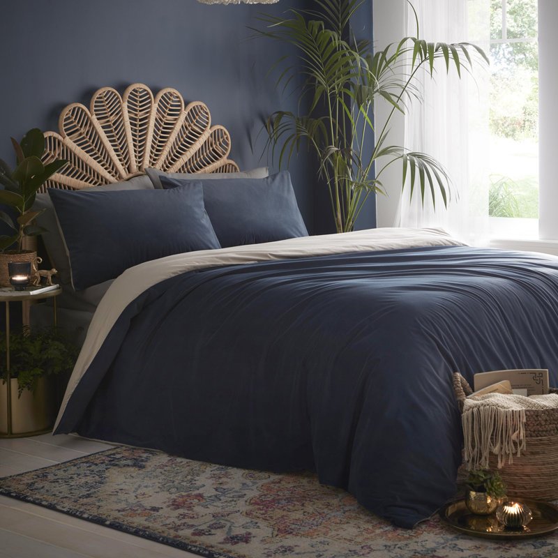 Tate Polyester Solid Colour Duvet Cover Set with Pillowcases Included, Ink Blue, Single Duvet Cover + 1 Standard Pillowcase