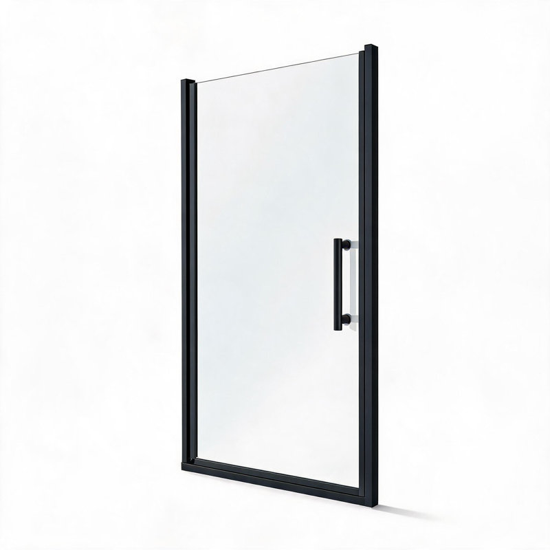Porte de douche pivotante à un seul vantail en alliage d'aluminium noir mat de 81 à 86 cm (32 à 34 pouces) avec verre trempé transparent de 0 cm (0 pouce) d'épaisseur