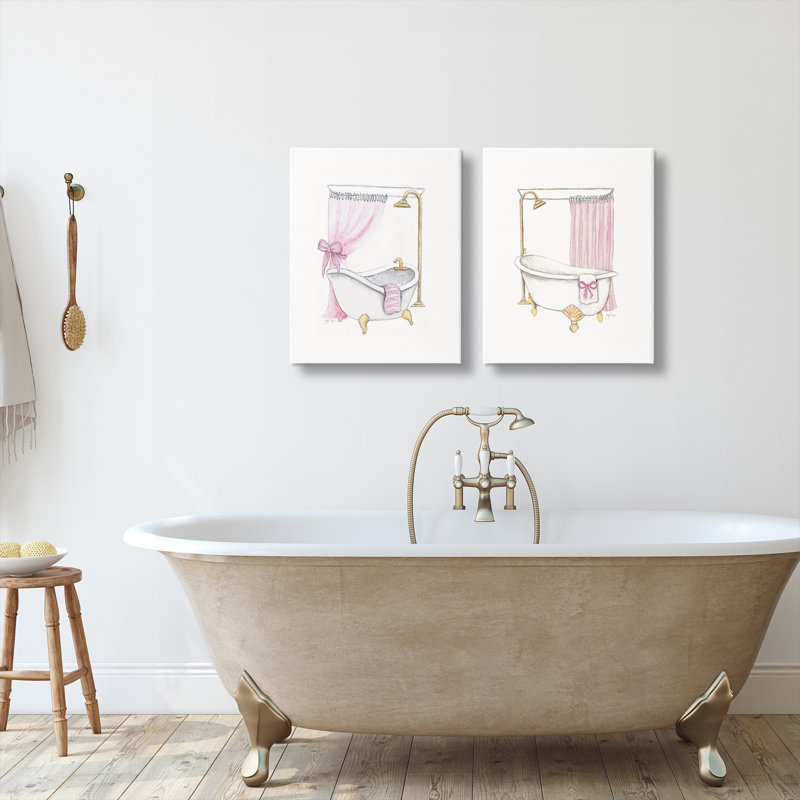 Ensemble de 2 reproductions d'art sur toile, "Feminine Simple Glam Bathtub", par Janet Tava, 20" H x 16" W