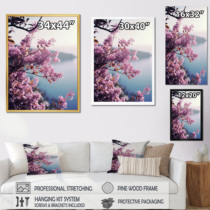 Lilas au bord de la mer - lilas, décoration murale, H 32 po x l 16 po x P 1 po, Cadre simple blanc