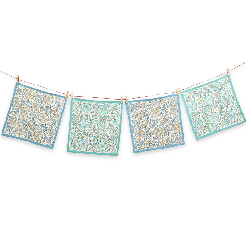 BLOOM Cotton Napkins – Set Of 4, Blue/Teal