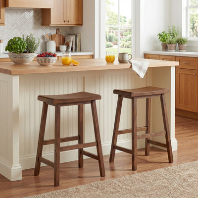 Set Of 2 24-Inch Counter Height Saddle Bar Stools, 100% Natural Solid Durable Wood Frame With Ergonomic Curved Saddle-Shaped Seat For Long-Time Sittin