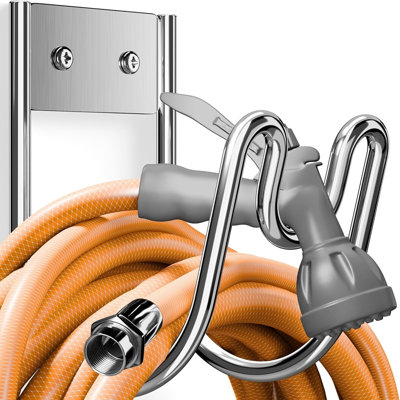 Wall Mounted Stainless Steel Garden Hose Holder SS304 – Heavy Duty Anti-Rust Hose Hanger For Water Hose, Extension Cords & Vacuum Hose, Silver (1 Pack)