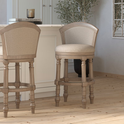 31" Wood Barrel-Back Bar Stool With Swivel And Upholstered Seat And Back, With Seat And Back, 1Pc