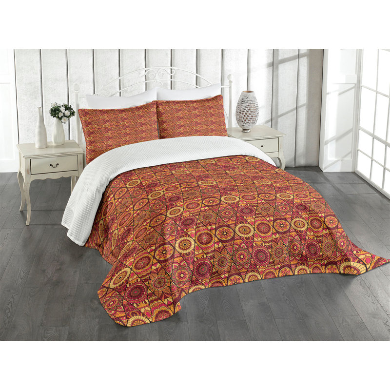 Ambensonne Mandala Bedspread Floral Multicolor Multicolor, King Coverlet/Bedspread + 2 Pillow Shams