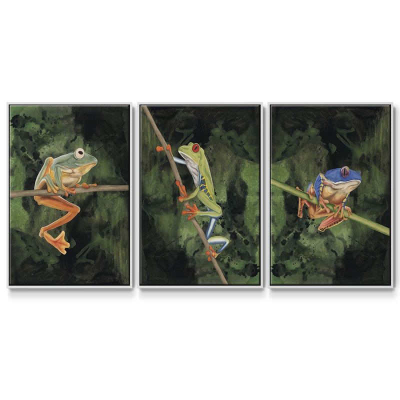 Watercolor Tree Frogs I - ensemble de 3 reproductions sur toile, Blanc, H 36 po x l 72 po