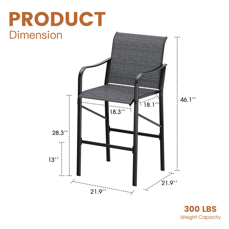 Chaises de patio en polyester avec accoudoirs, Gris