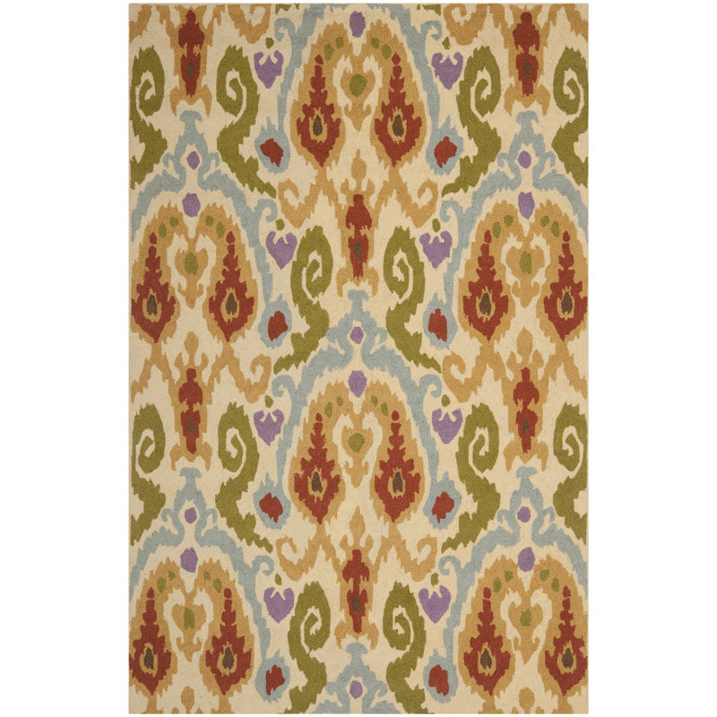 Tapis oriental ivoire en laine crocheté à la main Oriental, Rectangle 6 pi x 9 pi