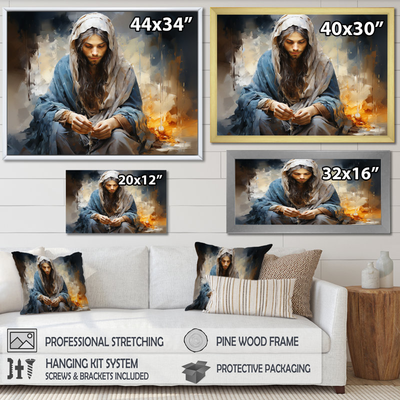 Reproduction d'art sur toile, "Salah", Cadre flottant doré, 16" H x 32" W