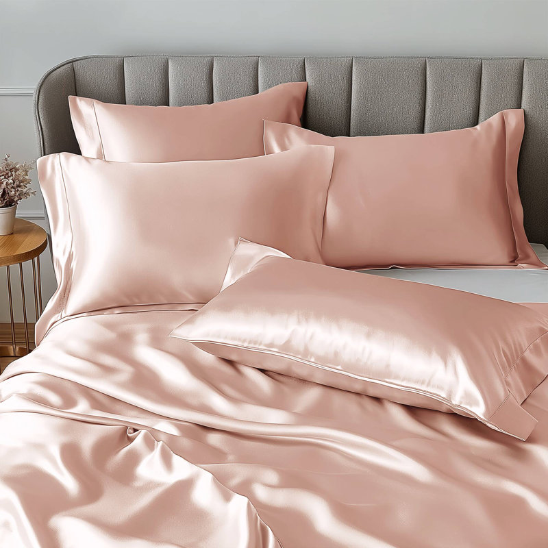 Satin Blush 100% Satin Luxury Wrinkle Resistant 4-Piece Twin Sheet Set, Twin Sheet Set + 2 Standard Pillowcases, Blush