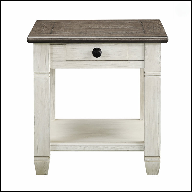 Table de bout Rosy brun et blanc antique avec tiroir et tablette inférieure, mobilier de salon en bois durable