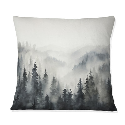 Grey Misty Morning Forest Horizon - Forest Printed Throw Pillow