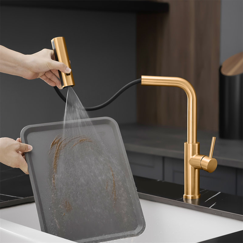 Kitchen Sink Faucet, Nickel Gold Kitchen Faucets With Pull Out Sprayer, Bar Faucet Single Hole Faucet, Brushed Gold