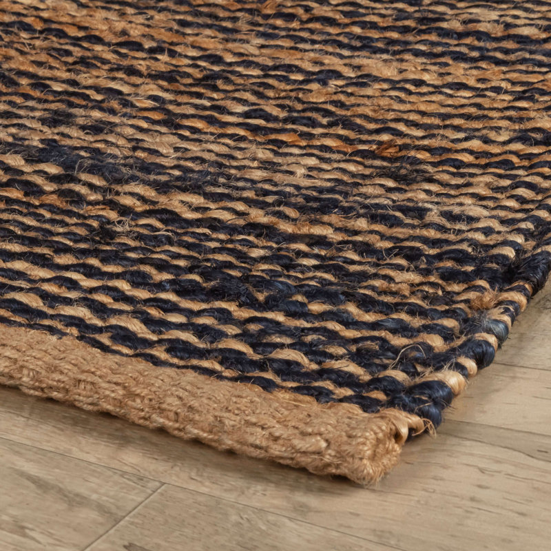 Striped Blue/Natural Handwoven Jute Rug, Rectangle 6' x 9'