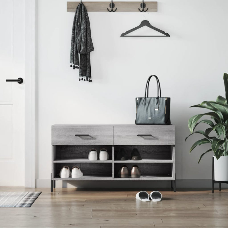 8 Pair Shoe Storage Bench, Grey Sonoma