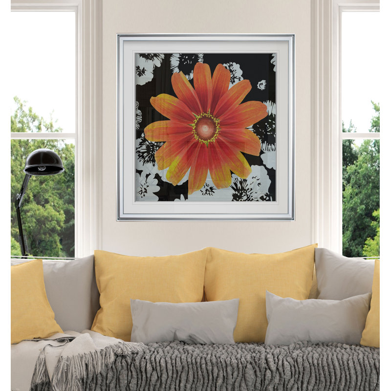 «Black and Bloom II», reproduction de peinture à l'huile, H 27 po x l 27 po x P 1,5 po, Cadre argenté