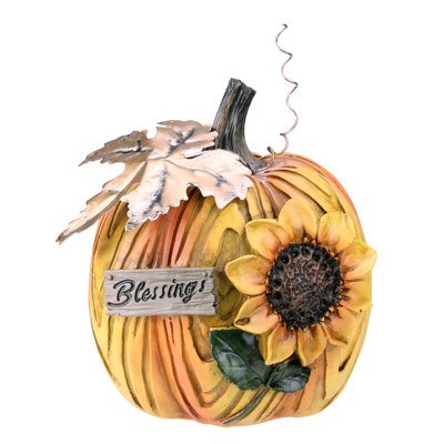 6.5" Sunflower "Blessings" Thanksgiving Tabletop Pumpkin Decor