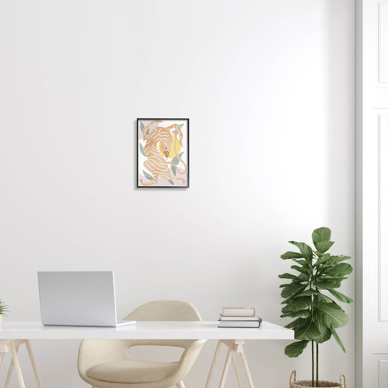 Abstrait tigre à motif géométrique, estampe numérique par Lil 'Rue, Giclée encadrée noir minuit, H 14 po x l 11 po x P 1,5 po