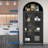 73 in Arched Metal Storage Cabinet with Glass Door,2 Adjustable Shelves,Rustic Display Unit for Kitchen Pantry, Living & Dining Rooms,Dark Black​​ with Legs