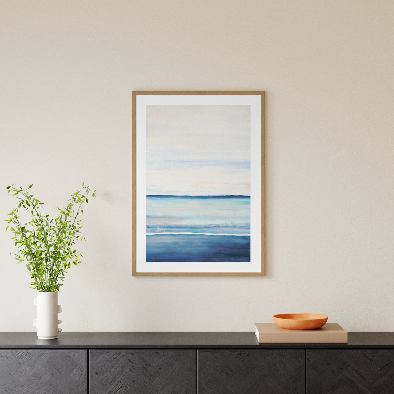 Emmit "Distant Whispers" Print by Filippo Ioco, 35.5" H x 25.5" W x 0.75" D, Beige Wood Framed Paper