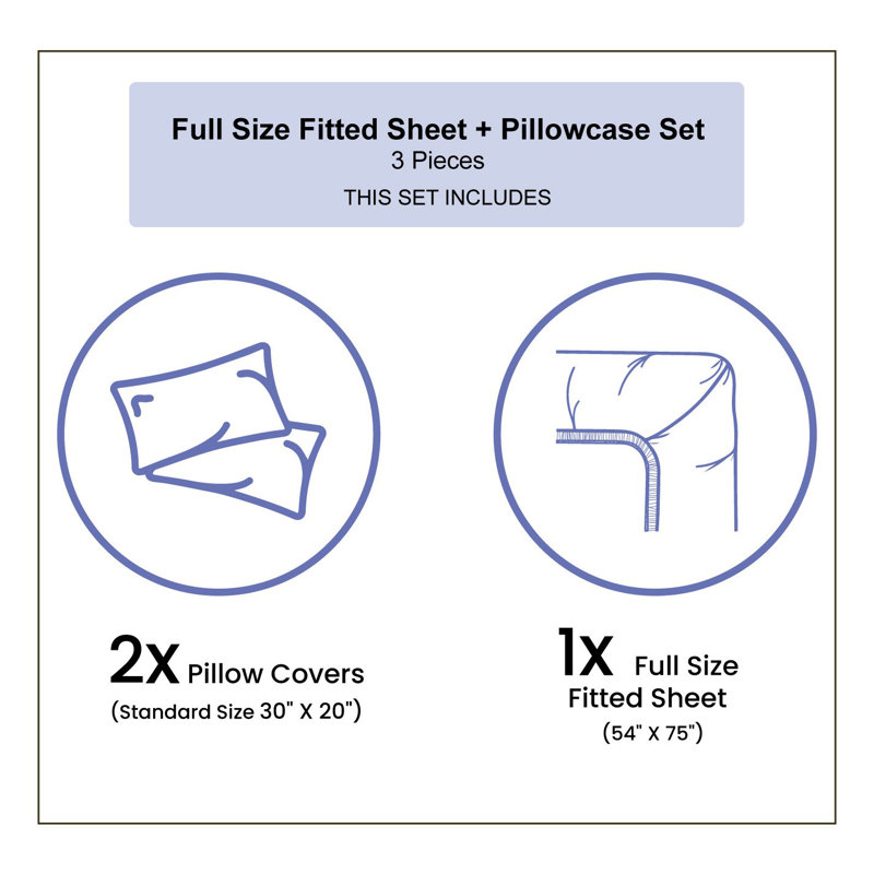 Microfiber Geometric Sheet Set, Full Sheet Set + Fitted Sheet + 2 Pillowcases, White/Gray, Floral