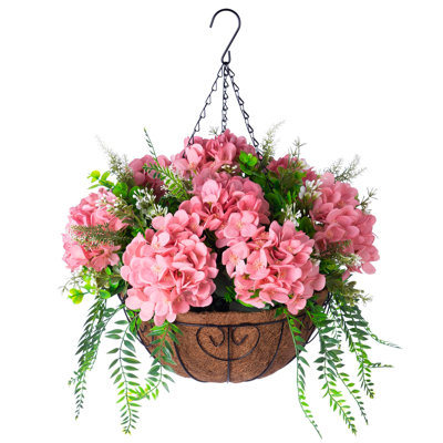 Artificial Hanging Hydrangea Flowers with Basket for Outdoor Spring Decoration