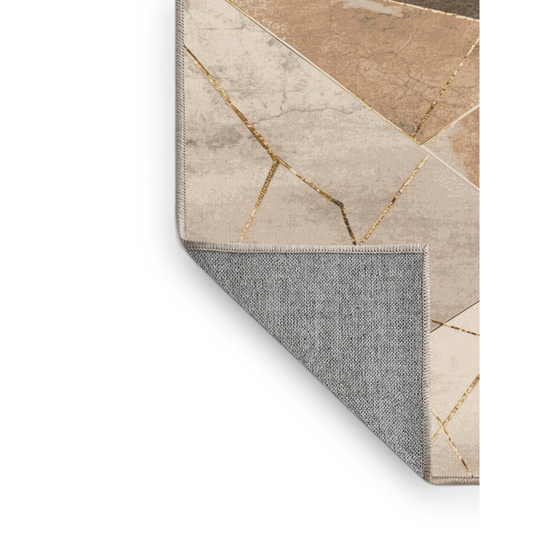 Machine Washable Roslindale Posh & Luxe Geometric Rug in Beige – Beige Binding, 6x9