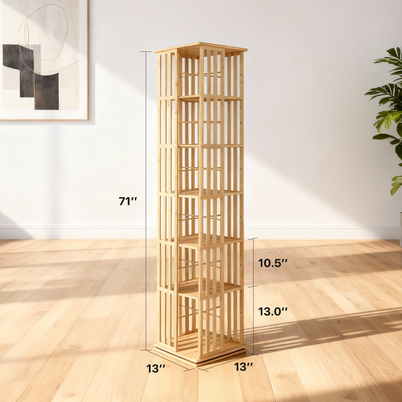 71" H x 13" W 6-Tier Bamboo Rotating Bookshelf, 360° Revolving Bookcase With Shelves, Corner Freestanding Storage Shelf