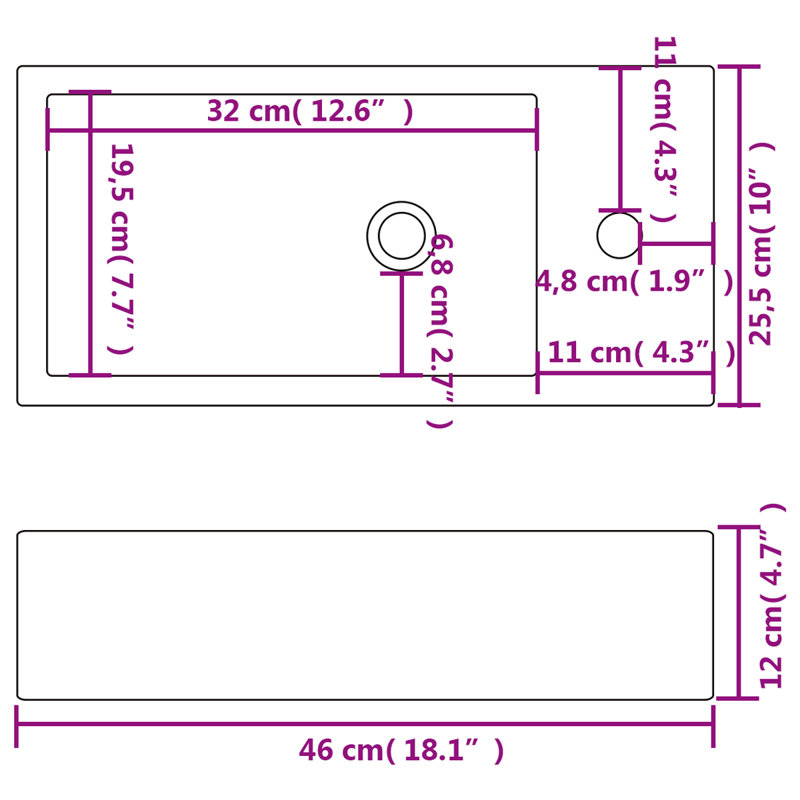 Belfry Bathroom Robbyn 255mm W White Ceramic Rectangular Sink with Overflow, White