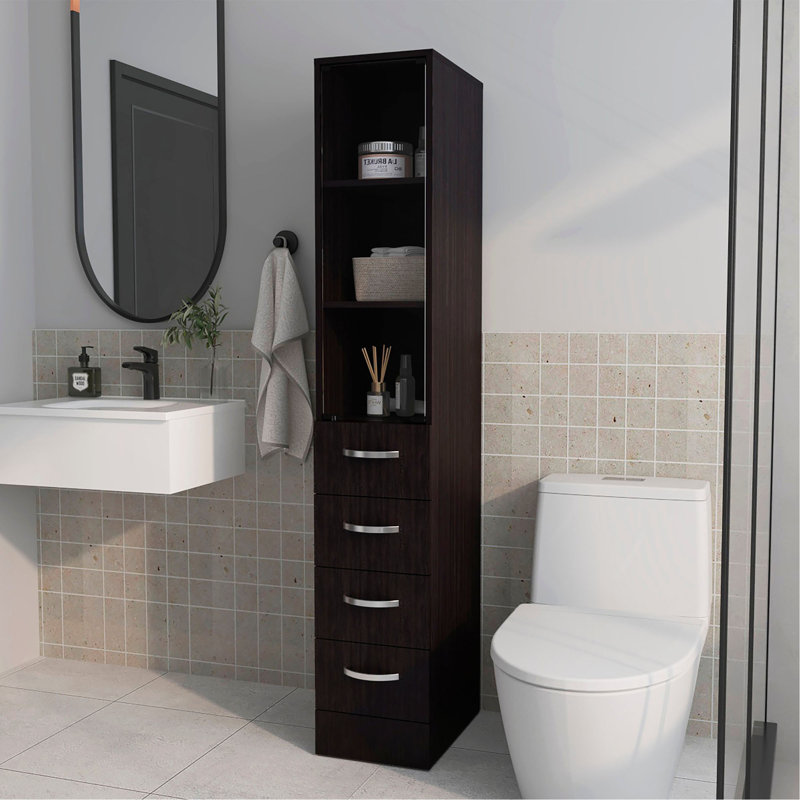Armoire à linge à 4 tiroirs avec porte en verre Wengue