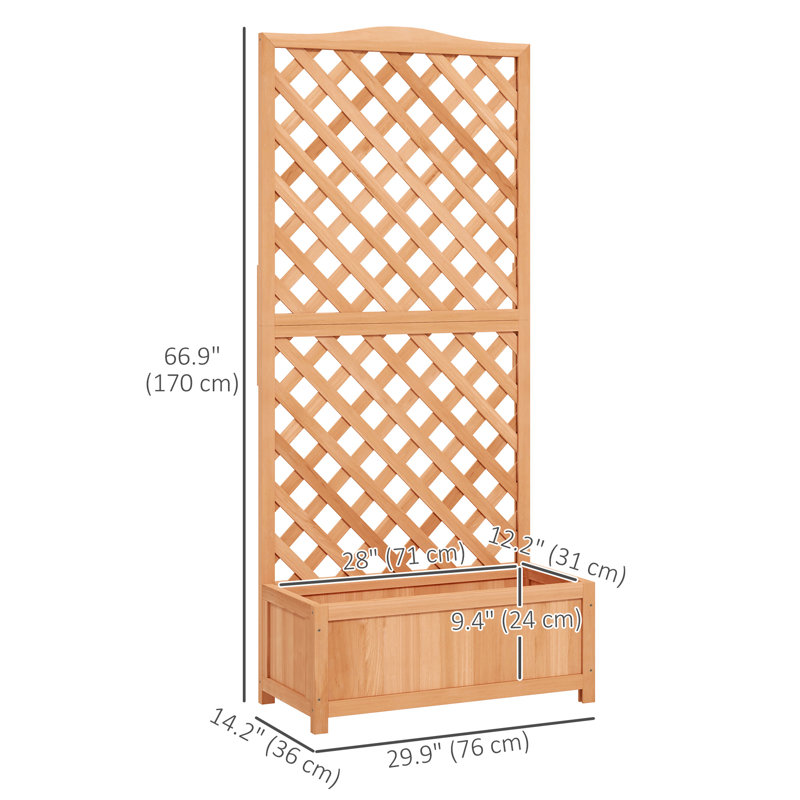 Jardinière en bois surélevée avec treillis pour patio brun