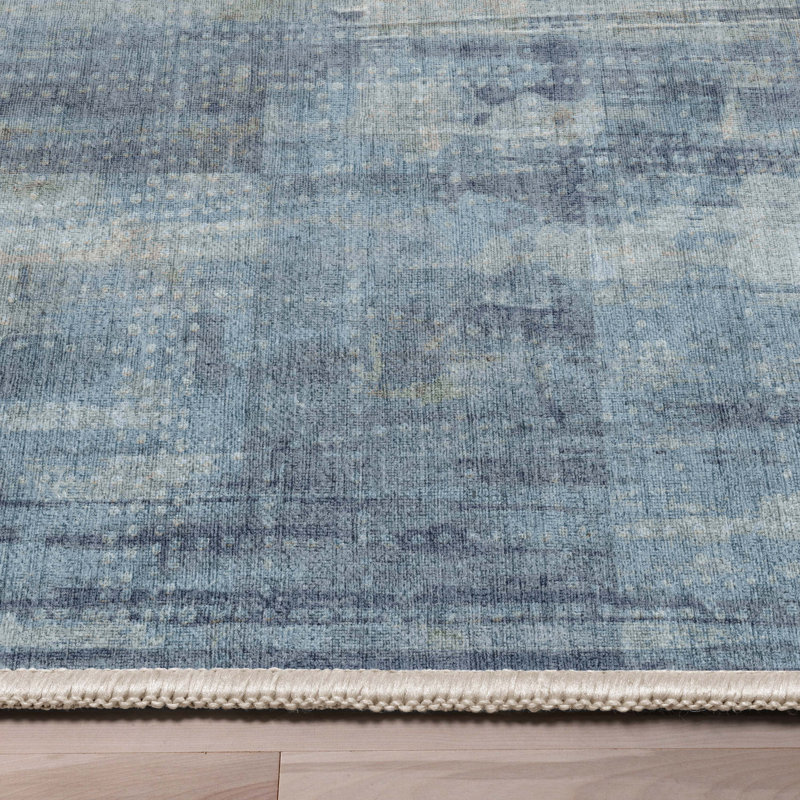 Tapis bleu tissé à plat Nuzzo Toronto, Rectangle 5 pi 3 po x 7 pi 3 po