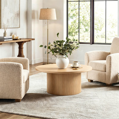 Charleily Solid Wood  Coffee Table Pedestal Round Sofa Side Table