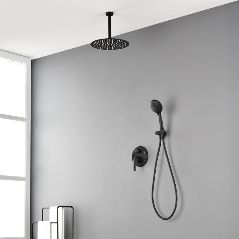 12 Inch Ceiling-Mounted Shower System With Handheld Shower Single Handle Shower Faucet Set Modern Brass High Pressure Shower Trim Kit With Rough-In Valve
